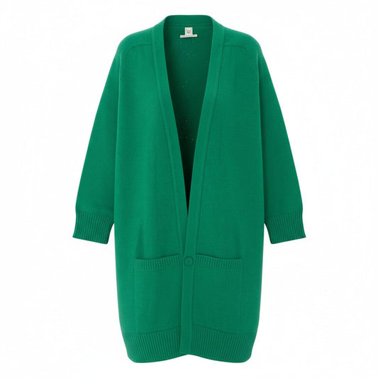 Ed15 HERMES エルメス Hロゴ カシミヤ100％ ロングカーディガン H Logo Cashmere Long Cardigan Green サイズ40 グリーンt18r