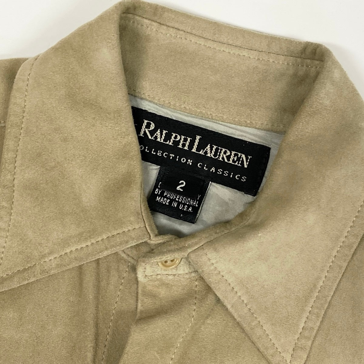 6i14 RALPH LAUREN ラルフローレン USA製 ブラックレーベル スエードレザー ロングスリーブシャツ サイズ2 ベージュ メンズk02i