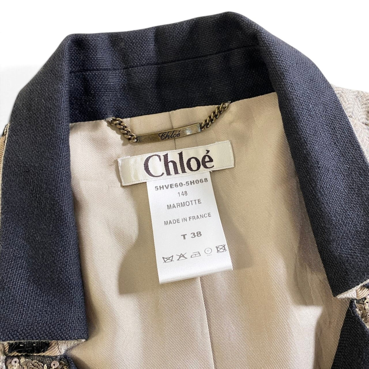 93j23 Chloe クロエ 2005年 フィービー期 スパンコール装飾 テーラードジャケット 38 グレージュ ウール フランス製 アーカイブu02t