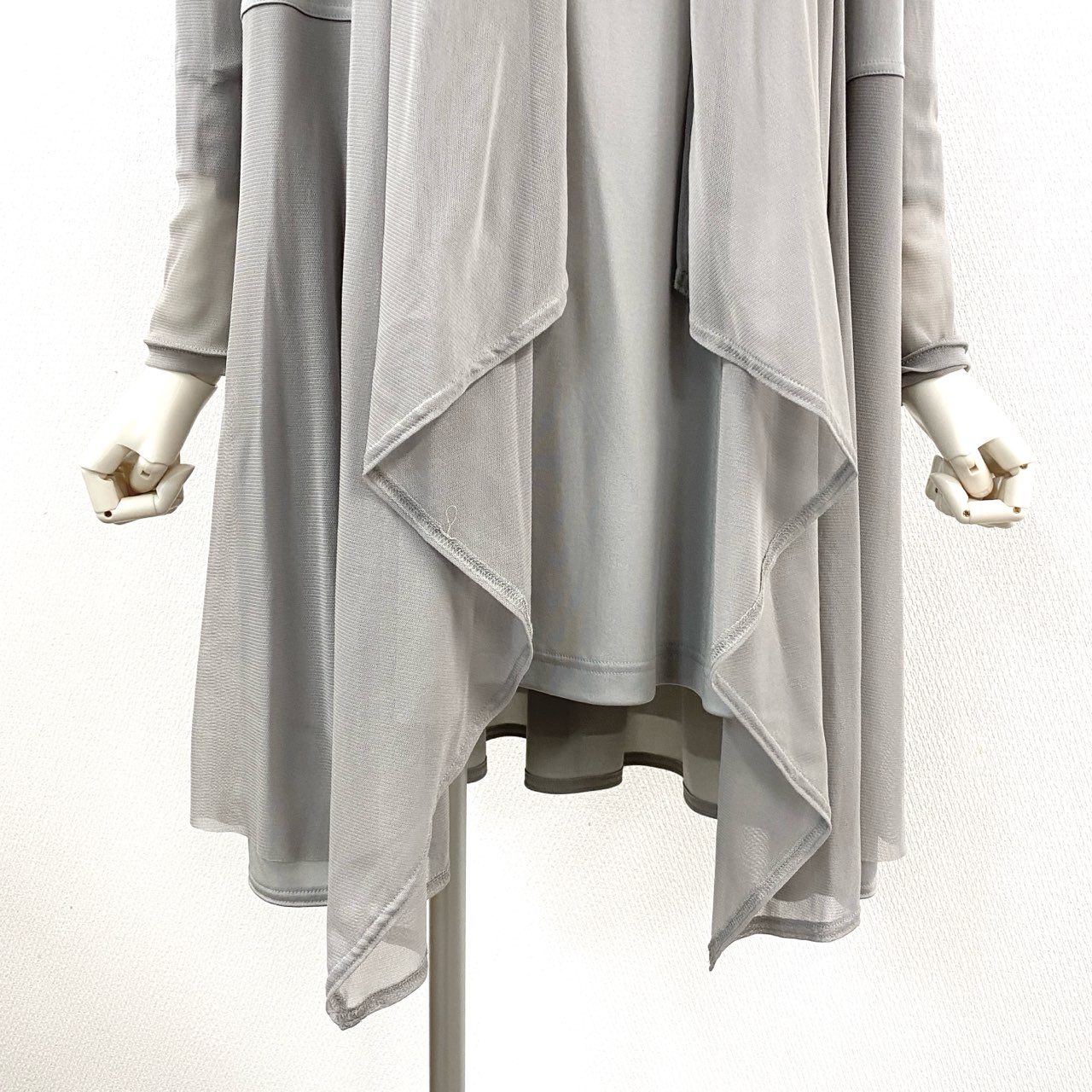 83Ⅼ2 TOKUKO 1er VOL トクコプルミエヴォル アンサンブル 7分袖ワンピース フリルスリーブ シアーカーディガン メッシュ 異素材切替 レディース 9 グレーu02t