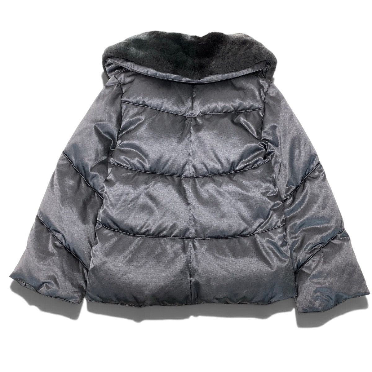 83i2 ARMANI COLLEZIONI アルマーニコレツィオーネ ダウンジャケット アウター ラビットファー ボリュームネック サイズ40 グレー系 レディースo07t