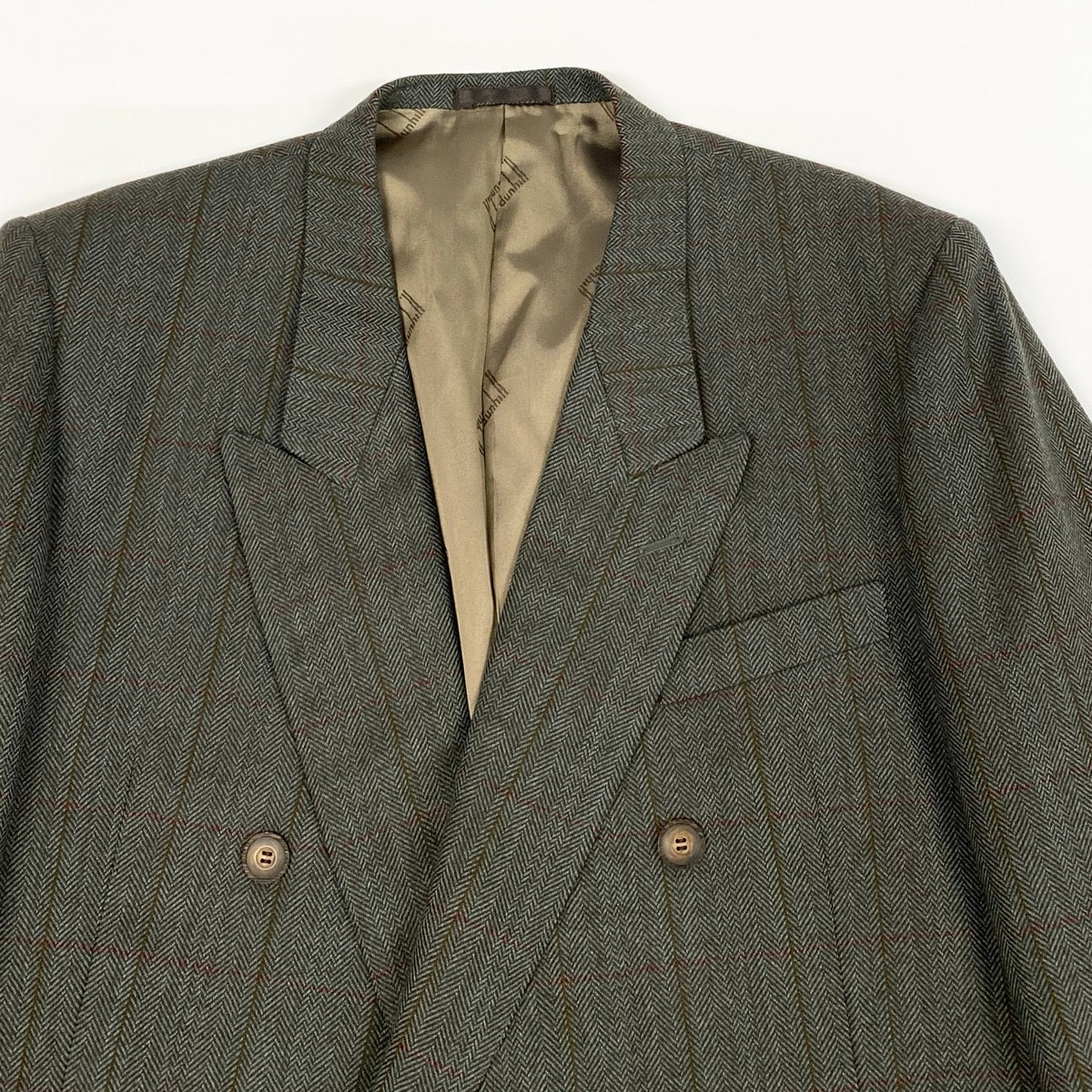 78f2 dunhill ダンヒル CUSTOM MADE ダブルブレスト テーラードジャケット ピークドラペル チェック柄 グレー系 メンズ 紳士服o07t