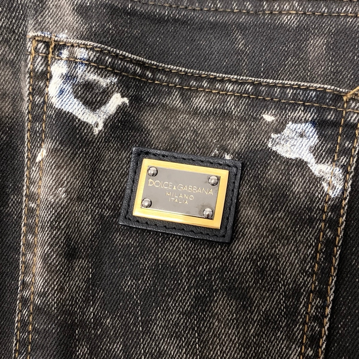 If12 DOLCE&GABBANA ドルチェアンドガッバーナ ペイント加工 デニムパンツ ロゴプレート サイズ46 グレー系  レディース 女性用t18r