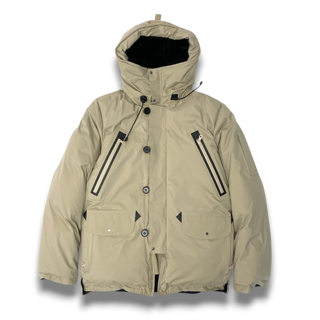 53c10 MINOTAUR ミノトール フーディーダウンジャケット ミリタリーダウン アウター Mサイズ ベージュ ナイロン100％ メンズ 男性用o07t