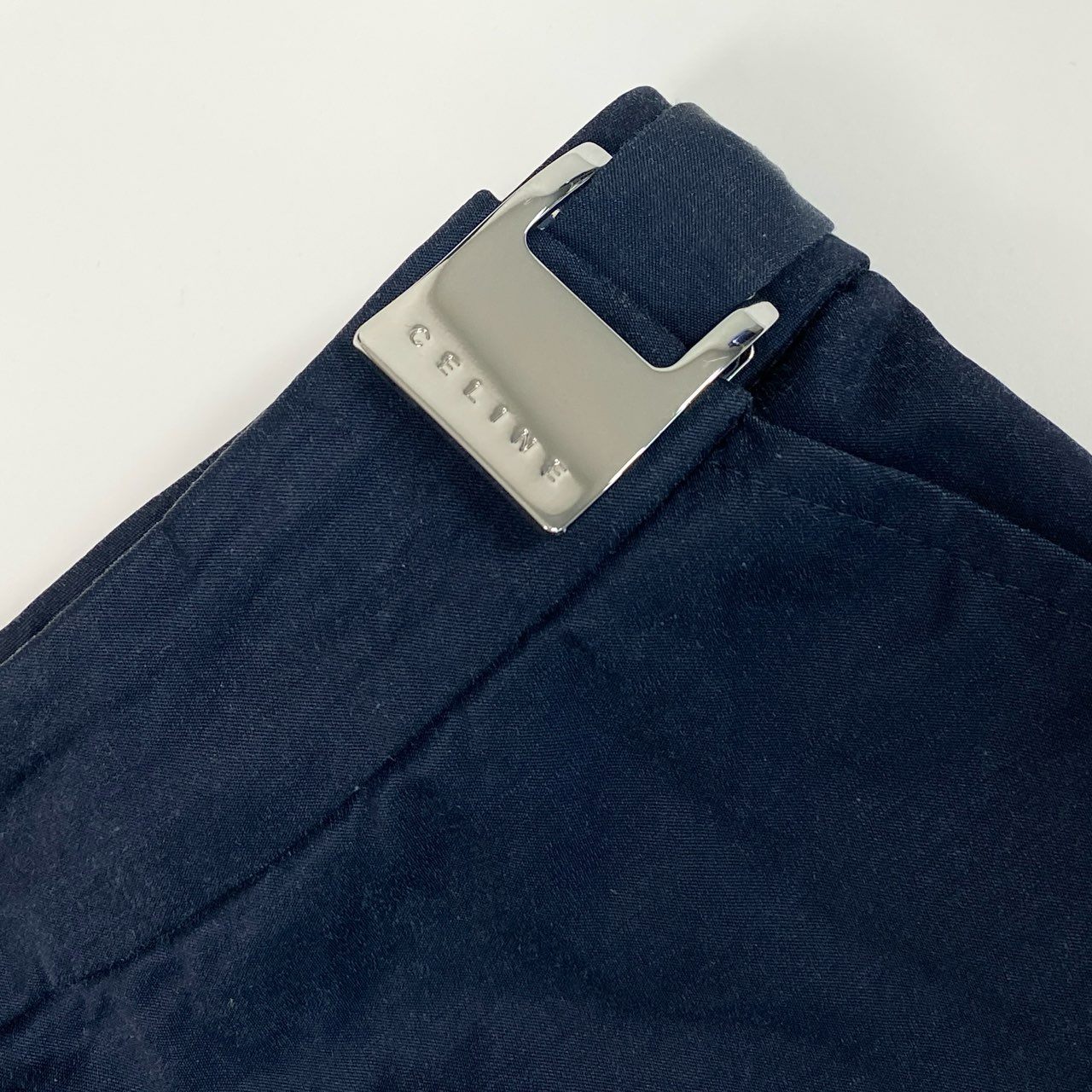 Ed6 CELINE セリーヌ 膝丈スカート タイトスカート サイドロゴベルト 伸縮ストレッチ レディース 女性服 サイズ36 ネイビーu02t