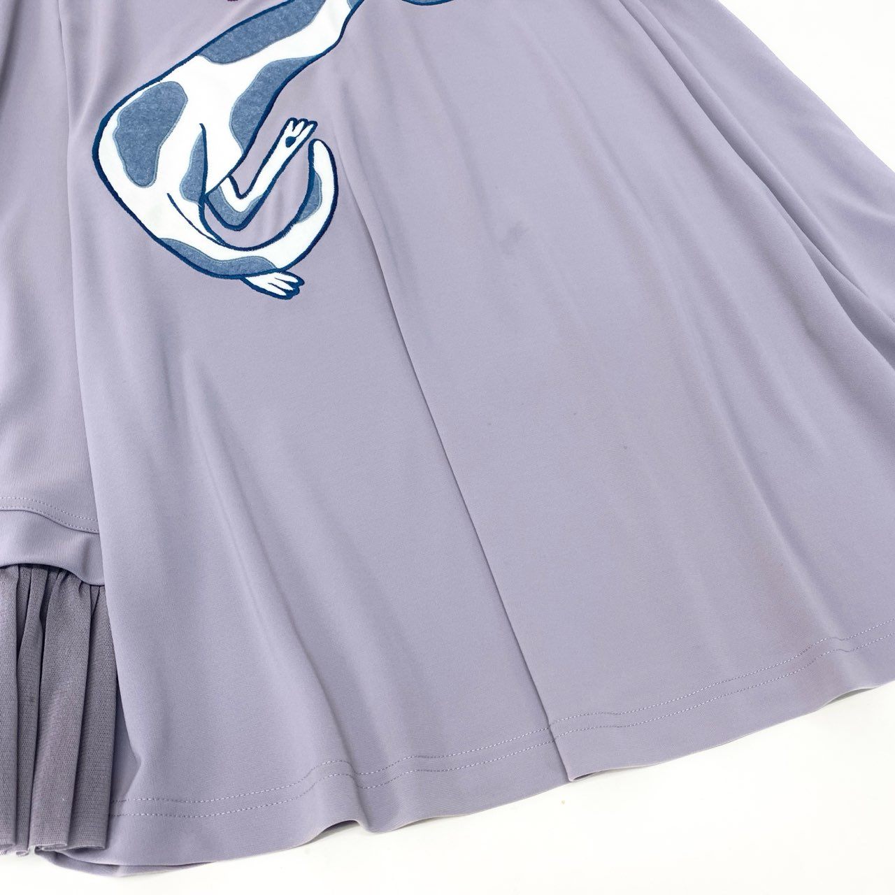 84b27 TOKUKO 1er VOL トクコプルミエヴォル ノースリーブワンピース Aラインワンピース 猫 刺繍 フリル切替 レディース 女性服 サイズ9 パープルu02t