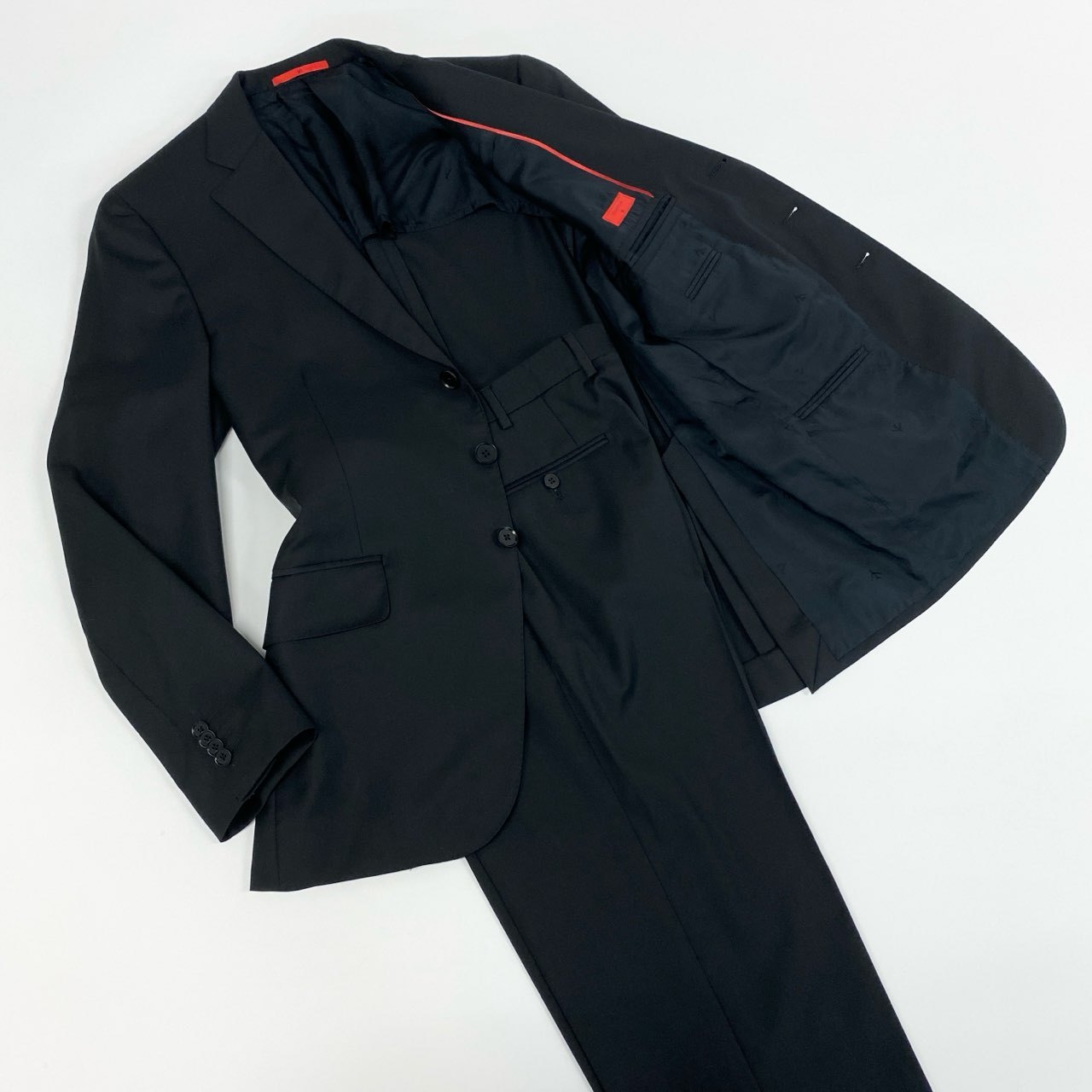 87f24 《美品》 ISAIA NAPOLI イザイア シングルスーツ セットアップ AQUASPIDER サイズ50 ブラック ウール100％ メンズ 紳士服 イタリア製