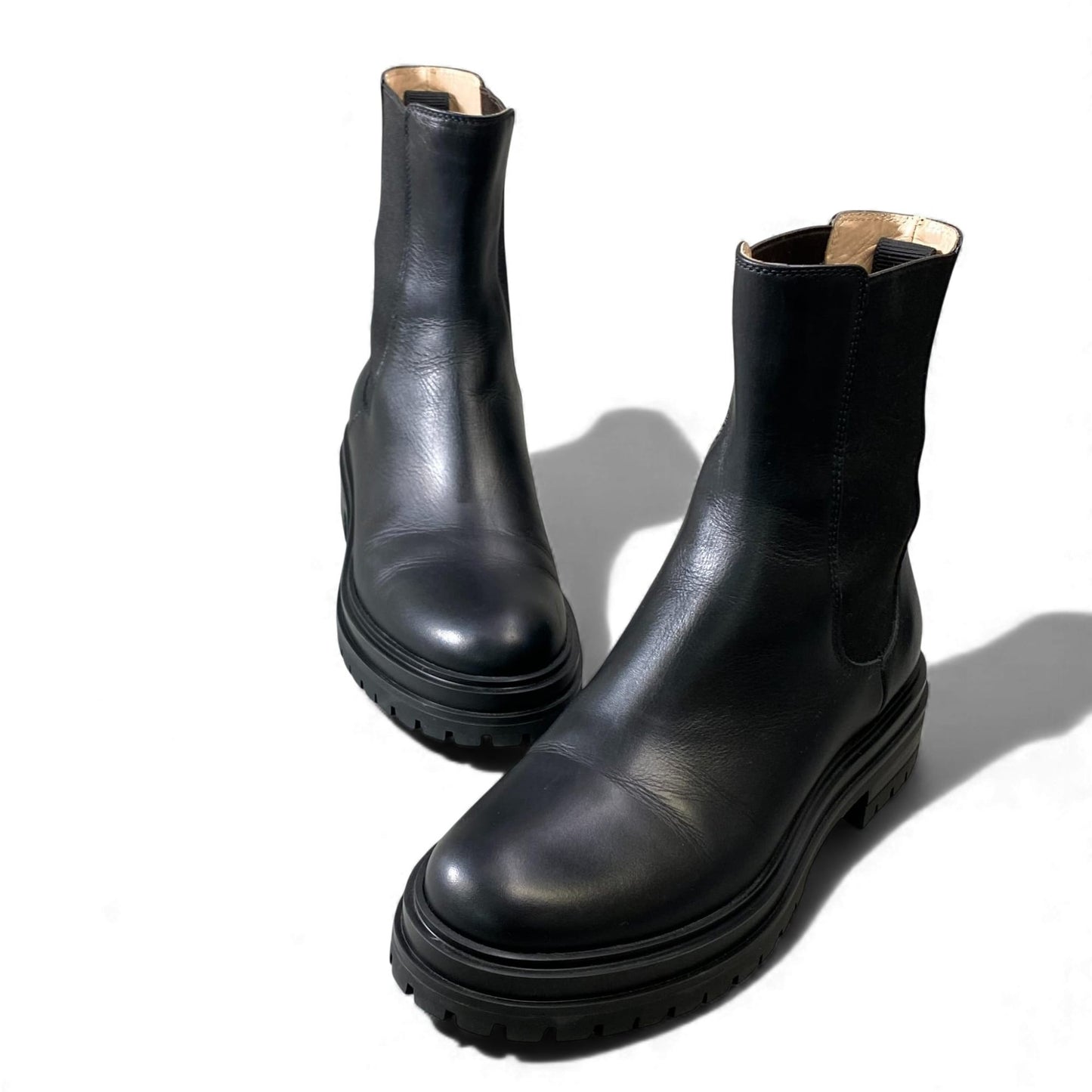 1L11 Gianvito Rossi ジャンヴィトロッシ サイドゴアブーツ サイズ38 1/2 ブラック レザー レディース 女性用 靴k02i