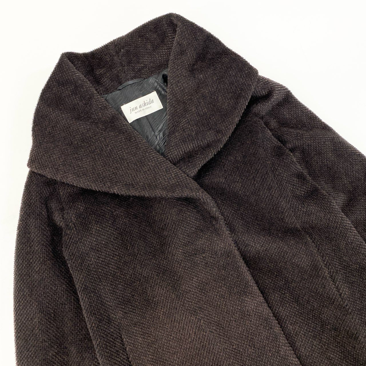 11k21 jun ashida ジュンアシダ イタリア製 フーデットコート ウールコート  PIACENZA ベビーラマ レディース 女性用 アウター 42 ブラウン系u02t