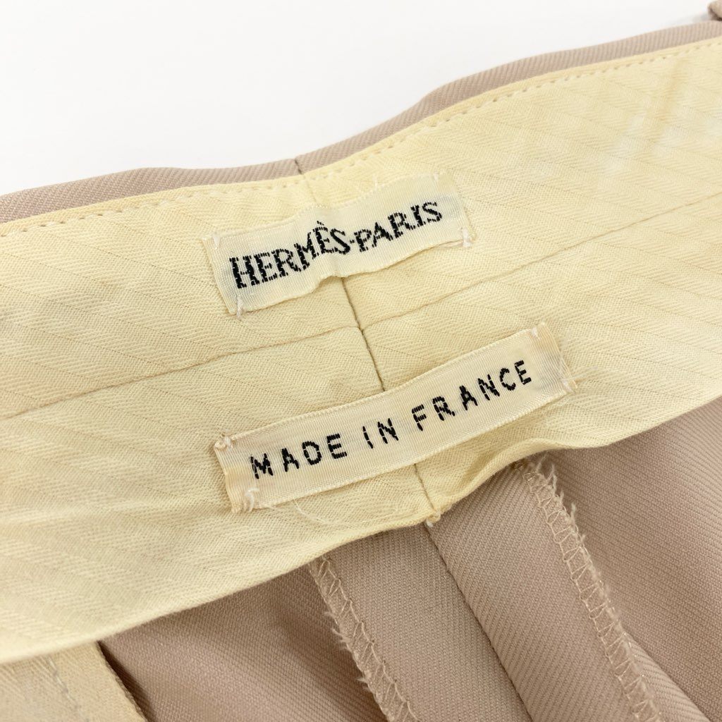 5a9 HERMES エルメス マルジェラ期 Hボタン スラックス パンツ ボトム フランス製 38サイズ ベージュ ウール100％ レディースu02t