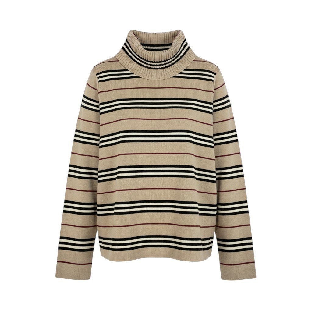 12i30 BURBERRY LONDON バーバリー タートルネック ボーダーニット セーター サイズ2 ベージュ Knit Sweatert18r