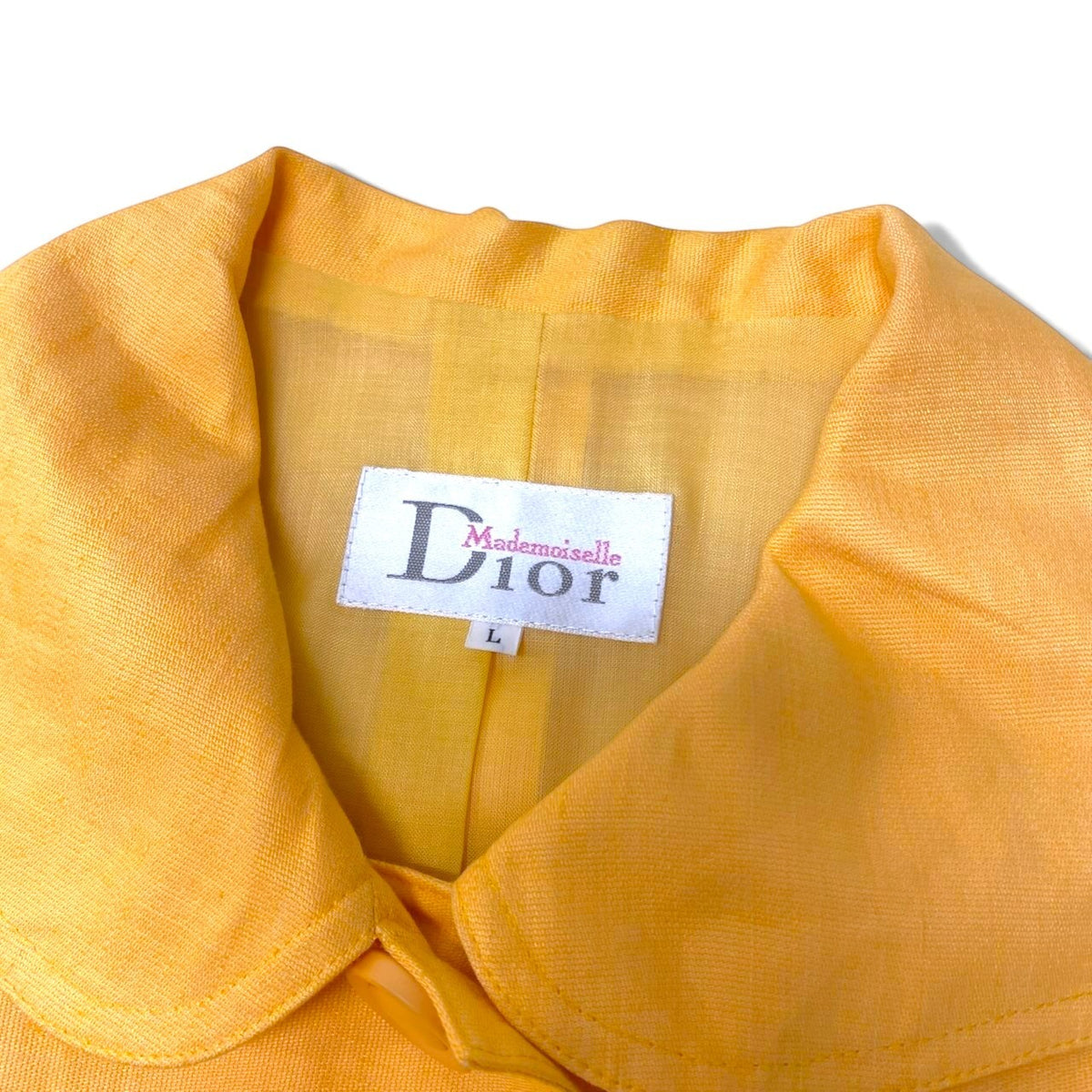 55i16 Dior マドモアゼルディオール セットアップ スカートスーツ フレンチスリーブジャケット サイズL イエロー レディースo07t