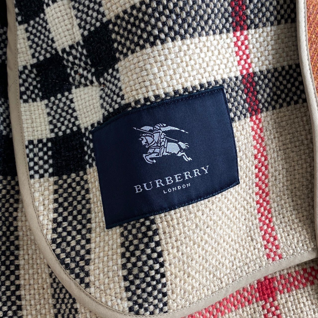 85h28 BURBERRY LONDON バーバリーロンドン ウールツイードコート 裏地チェック ノバチェック 42 オレンジ系 メンズ 男性用