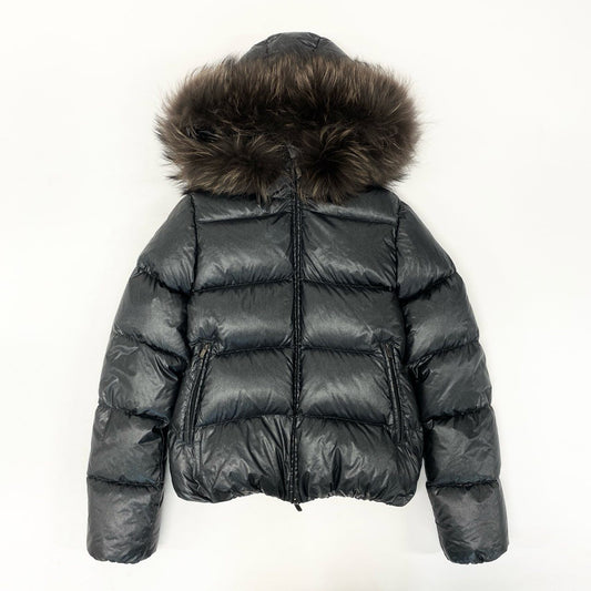 73j28 《美品》 DUVETICA デュベティカ 取外しファー付き グースダウンジャケット 40 グレー ラメ入り GOOSE DOWN JACKET 女性服t18r