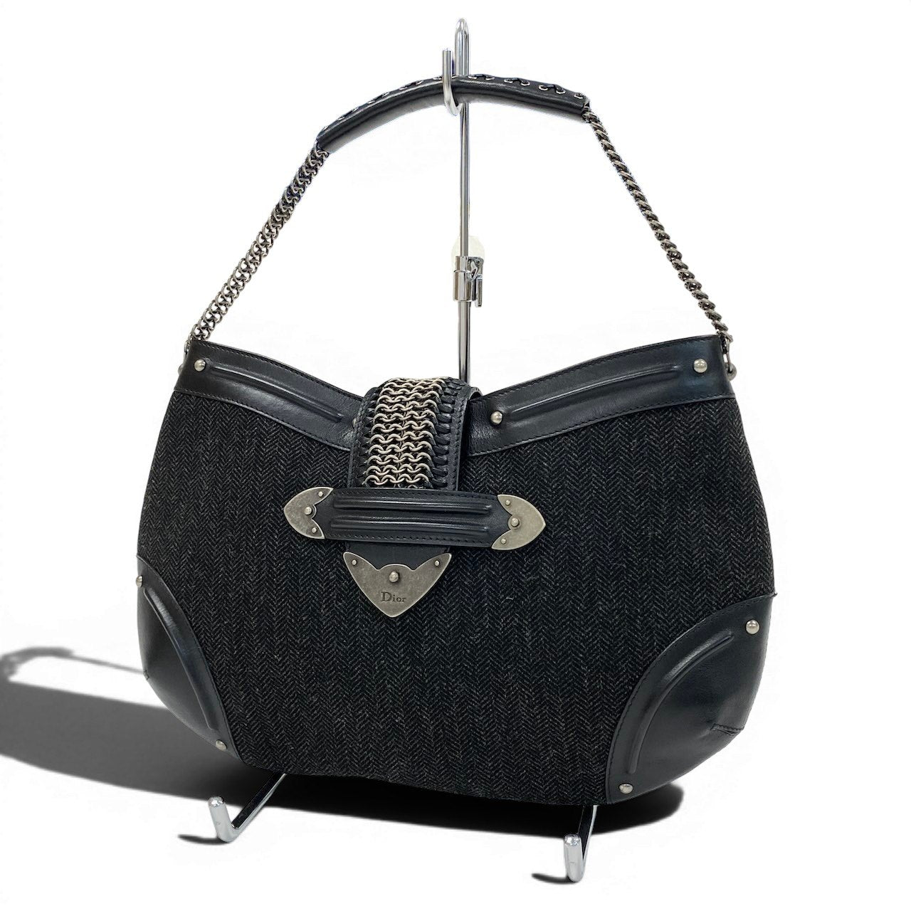 e4 《美品》 Christian Dior クリスチャンディオール ガリアーノ期 チェーンメイル ワンハンドルバッグ John Galliano Chainmail Detail Bag ブラックt18rt18r