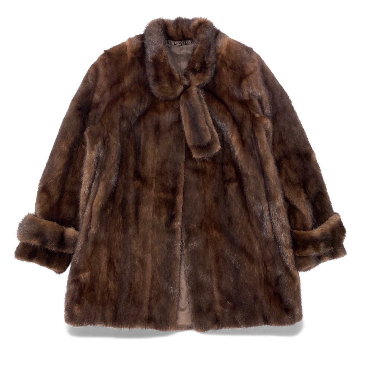 84L9 SAGA MINK サガミンク 銀サガ デミバフミンク レアデザインコート サイズM ブラウン 最高級本毛皮 アームバンド付 MINK FURt18r