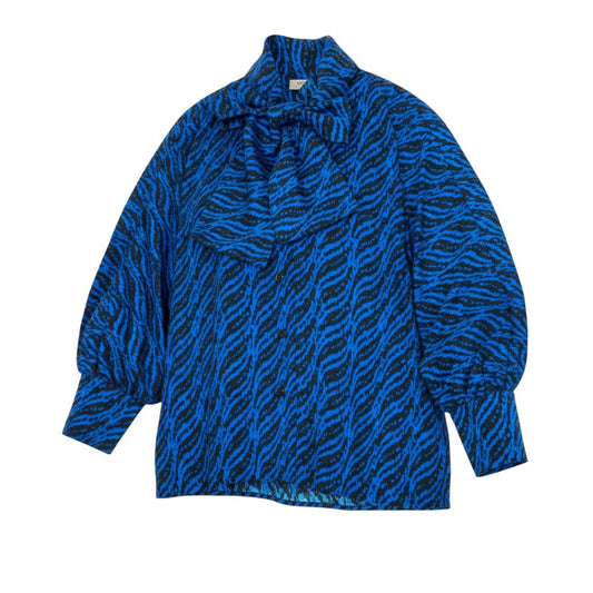 Aa30 Vintage Yves Saint Laurent ヴィンテージ イヴサンローラン YSL ブラウス ボウタイシャツ  総柄 Blouse Bow Tie Shirt 7 ブルー レディースo07t