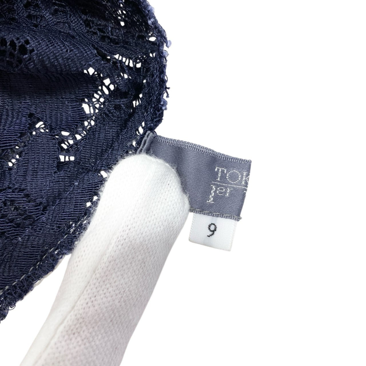 14c5 TOKUKO 1er VOL トクコプルミエヴォル レースカーディガン 薄手 異素材切替 フラワープリント 花柄 レディース 女性服 ネイビー サイズ9u02t