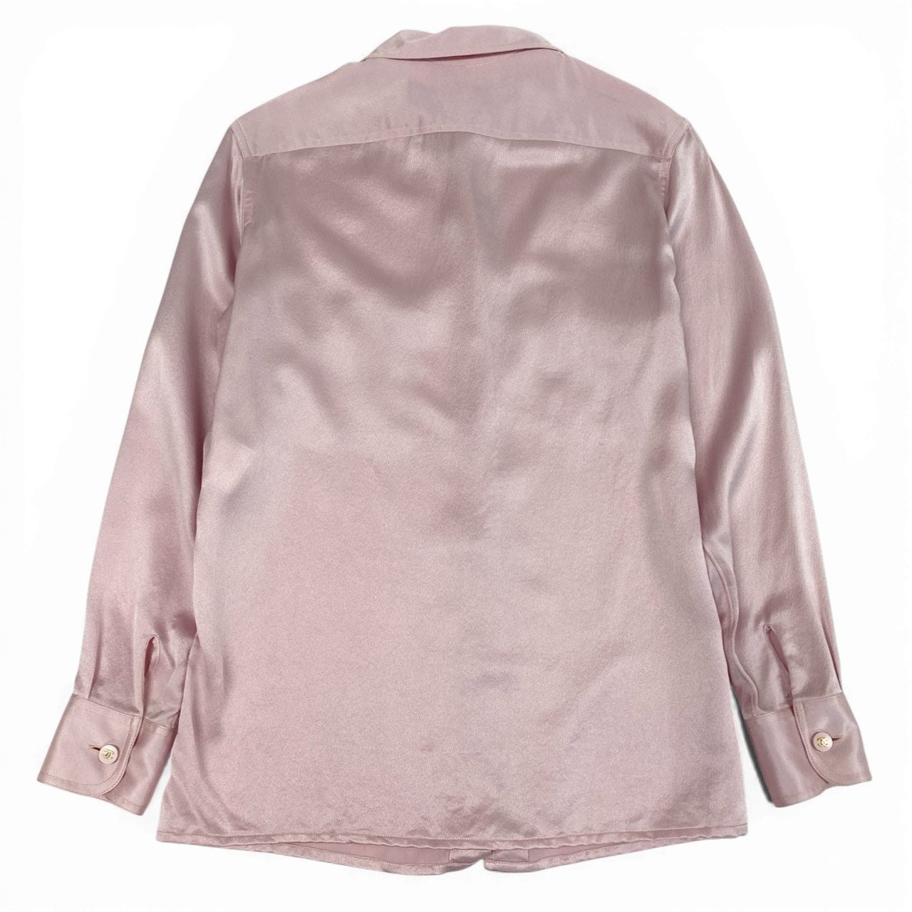 b26 CHANEL ヴィンテージ シャネル 1996年 ココマークボタン シルクシャツ シルクブラウス M~L相当 レディース トップスta1