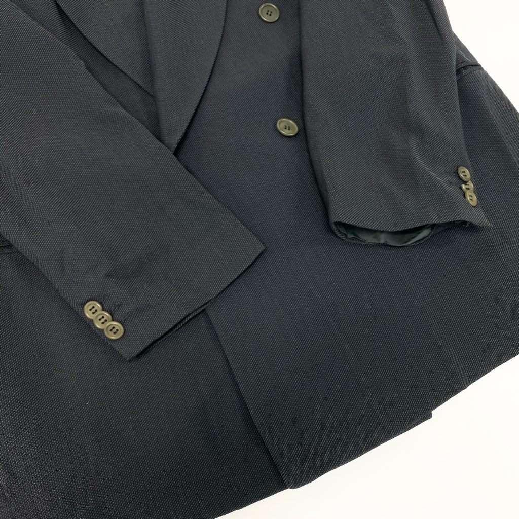 42a27 GIORGIO ARMANI ジョルジオアルマーニ イタリア製 セットアップ ダブルスーツ フォーマル ウールブレンド〇 大きいサイズ 52 ブラックo07t