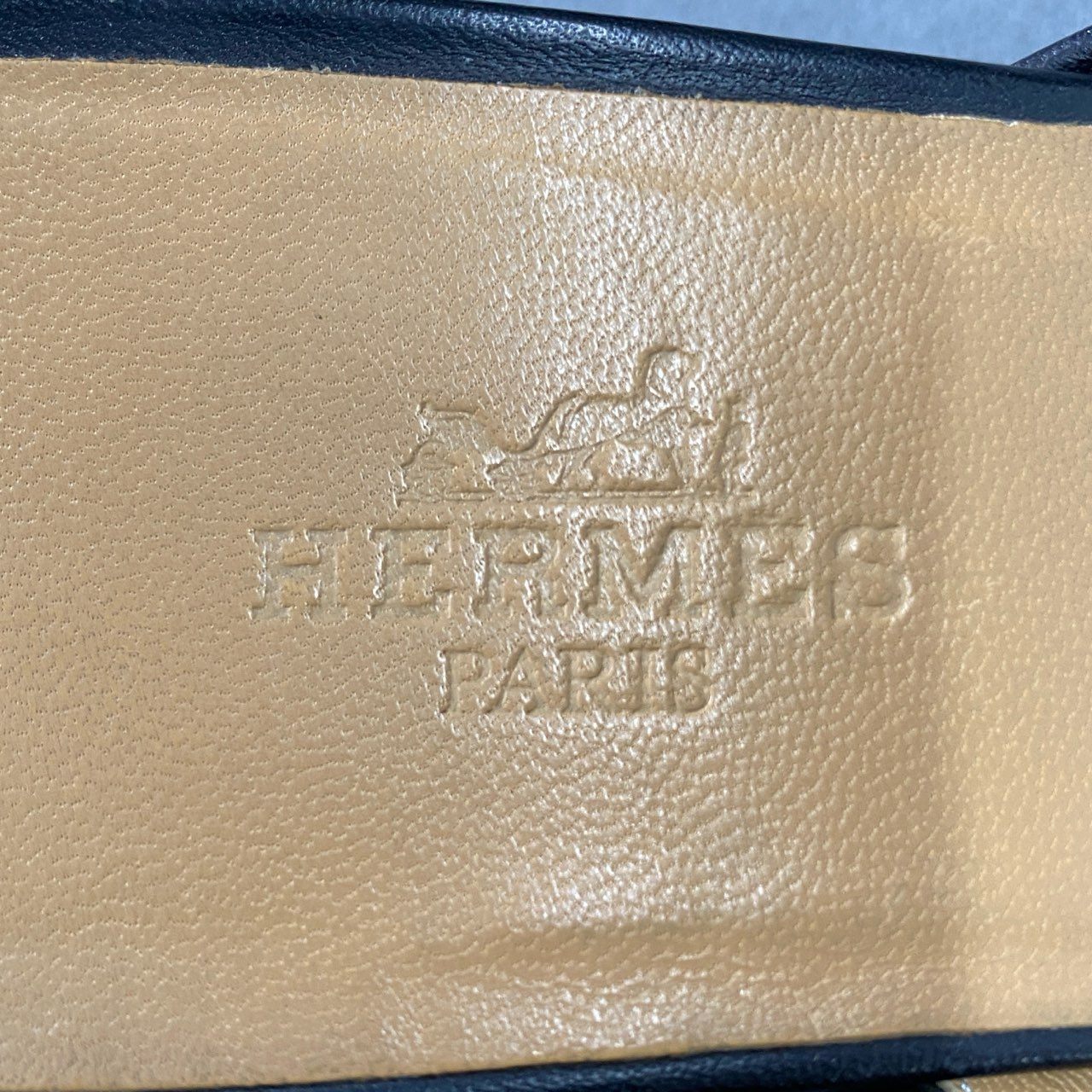 6f18-2 HERMES エルメス Hロゴ レザー ミュール サンダル 38 ブラック レザー シューズ イタリア製 パンプス