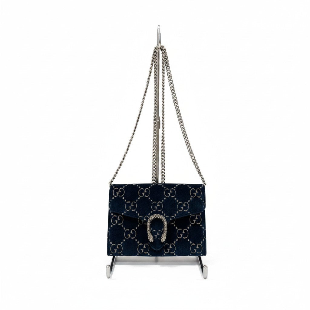 e4 《美品》 GUCCI グッチ デュオニソス GG モノグラム クロスボディバッグ Dionysus Velvet Monogram Bag ネイビーt18r