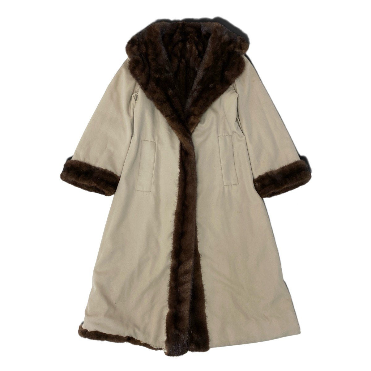 59h18 デミバフミンク 超ロングコート 丈115cm F ブラウン 本毛皮 リバーシブル Mink Fur Long Coatt18r