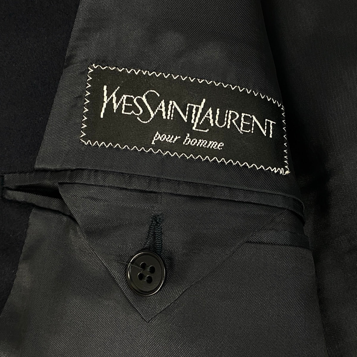 Mi4 YVES SAINT LAURENT イヴサンローラン テーラードジャケット ダブルブレスト YSLボタン 金ボタン 54 ブラック カシミヤ メンズ 紳士服o07t