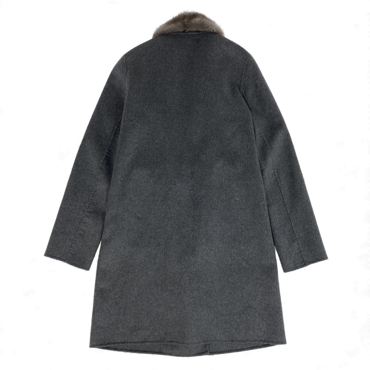 70L15 《美品》 azzurro ブルーアイリスミンク ミンクファー ベルテッドコート カシミヤ混 40 グレー ウールカシミヤ レディース 女性用u02t