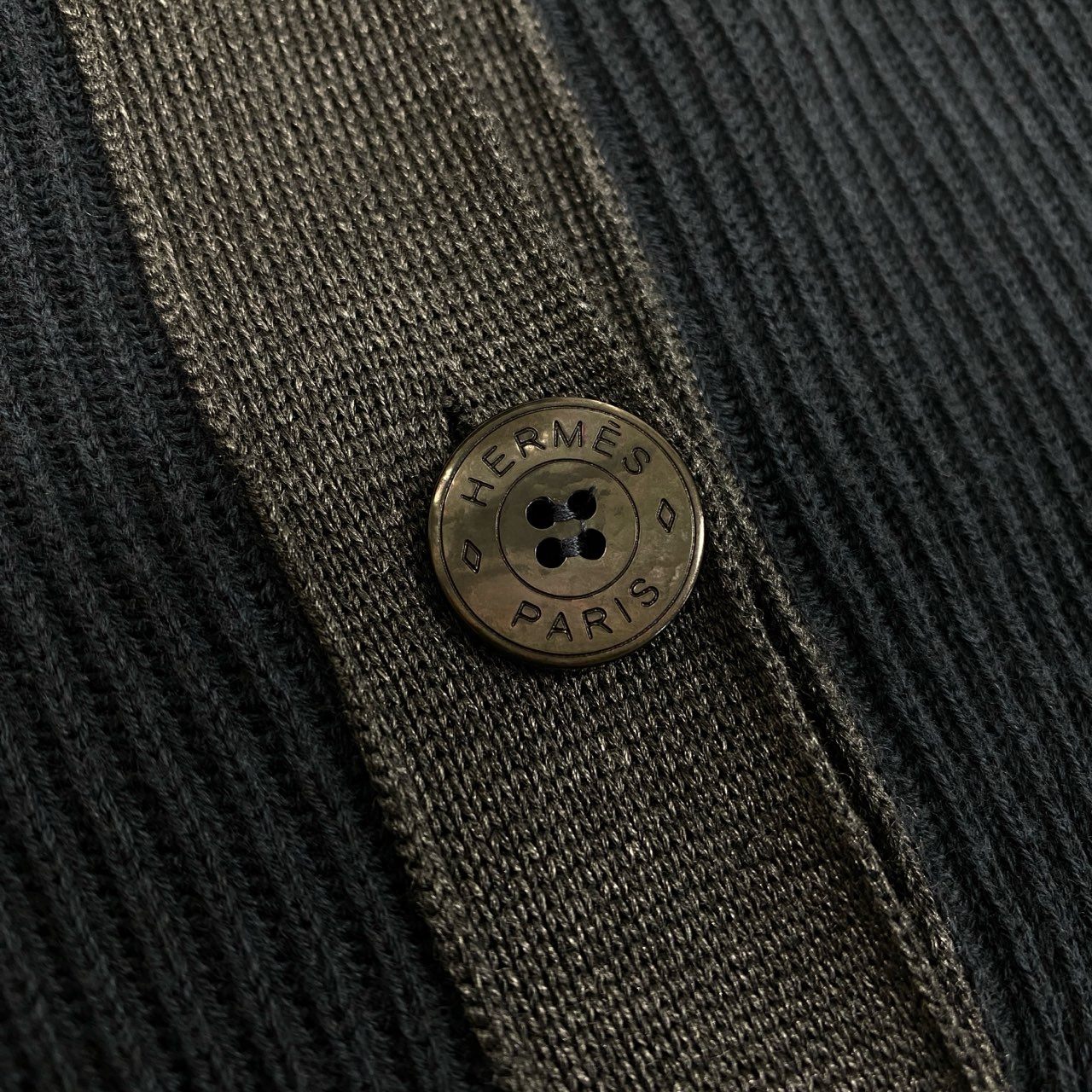 37L23 HERMES エルメス リブニットワンピース ハイネック ロングスリーブ ハーフボタン イタリア製 40サイズ ネイビー系 レディース 女性用o07t