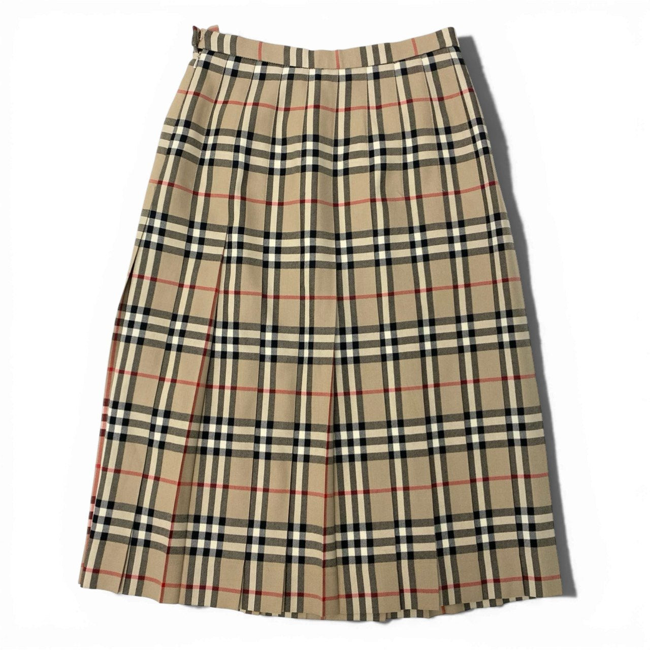 53b22 Vintage Burberrys バーバリーズ ヴィンテージ ノバチェック フレアスカート タックプリーツ 11 ベージュ系 ウール レディースu02t