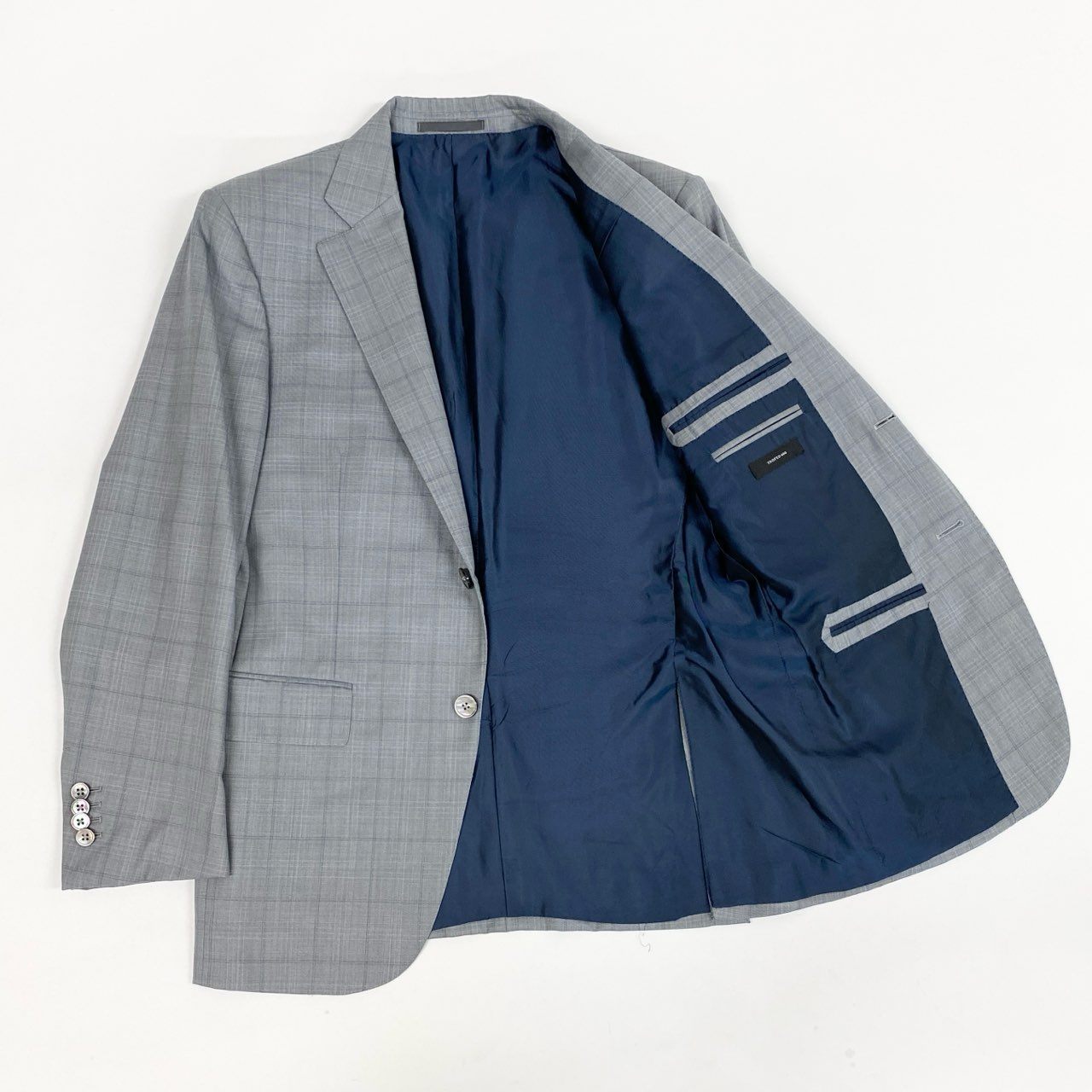 36L10《美品》 Ermenegildo Zegna エルメネジルドゼニア シングルスーツ セットアップ オーダー品 SU MISURA TROFFEO600 46 グレー チェック柄 ウールシルク メンズ 男性用u02t