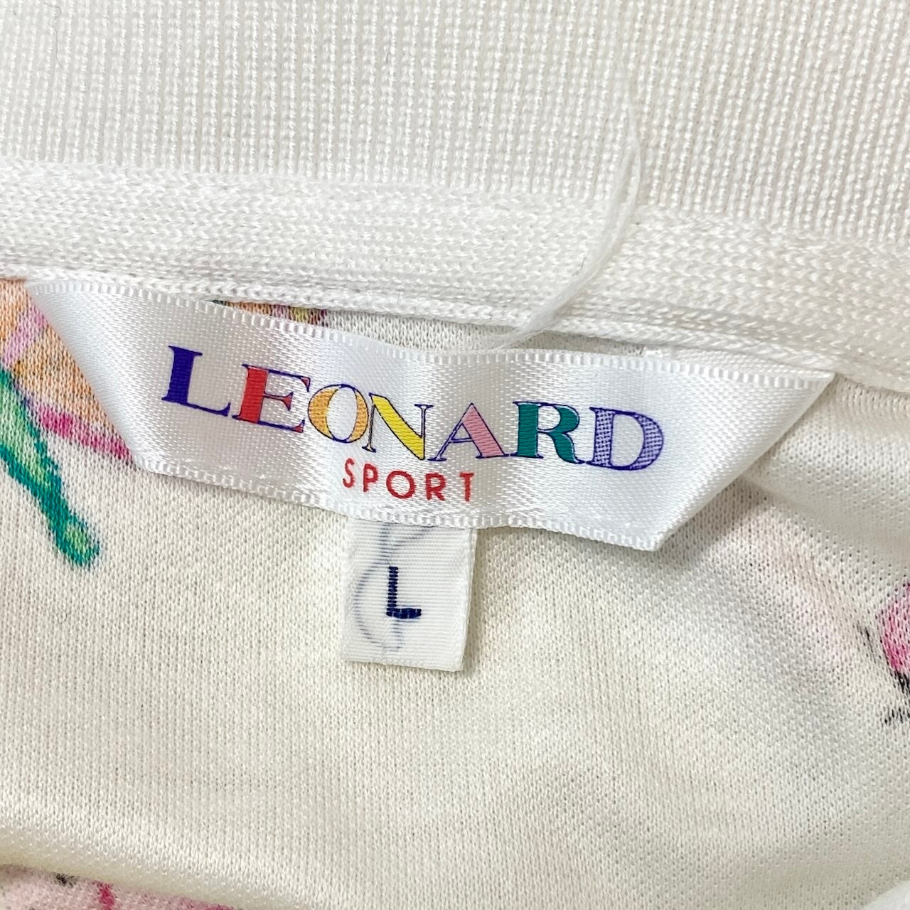 22f17 LEONARD SPORT レオナールスポーツ 半袖ポロシャツ トップス 花柄プリント 蝶々 てんとう虫 サイズL ホワイト コットン100％ レディース 女性服u02t