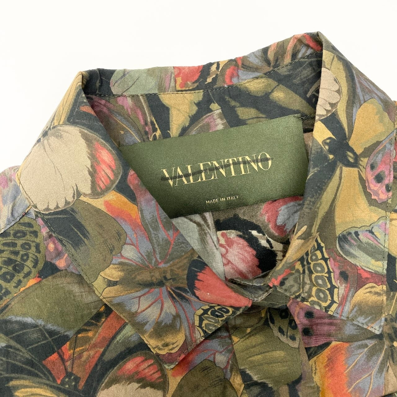 57c10 《美品》 VALENTINO ヴァレンティノ 半袖シャツワンピース ウエスト切り替え フレアスカート 40 バタフライ柄 総柄 コットンu02t