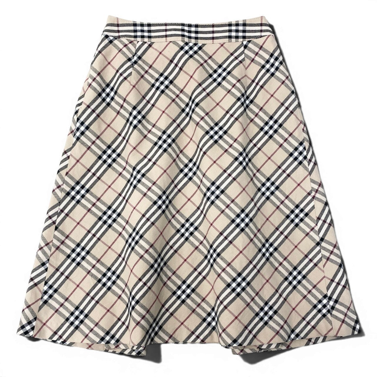 Ig6 BURBERRY LONDON BLUE LABEL バーバリーロンドン ブルーレーベル ノバチェック柄 フレアスカート 膝丈 FL525-400 サイズ34 ベージュ レディースo07t