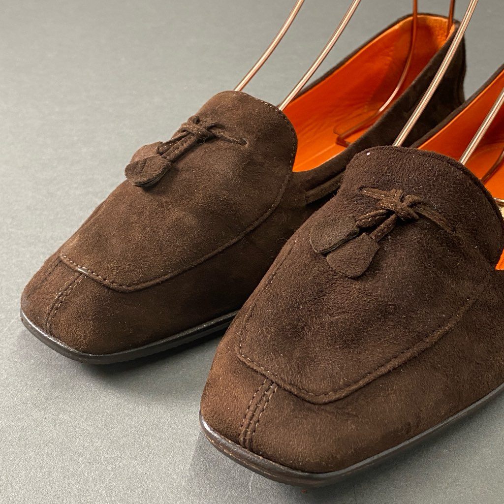 3d21 HERMES エルメス タッセル ローファー 37 ブラウン スエード レザー フラットシューズ スペイン製 tassel loafer