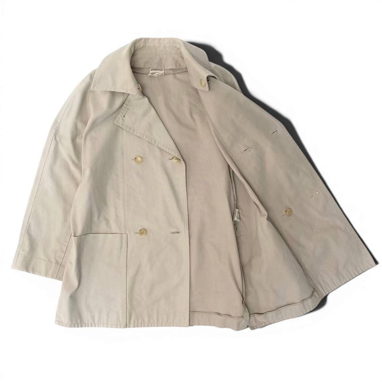 62e12 HERMES エルメス マルジェラ期 トレンチコート コットンジャケット フランス製 40サイズ ベージュ コットン100％ メンズ 男性用k02i