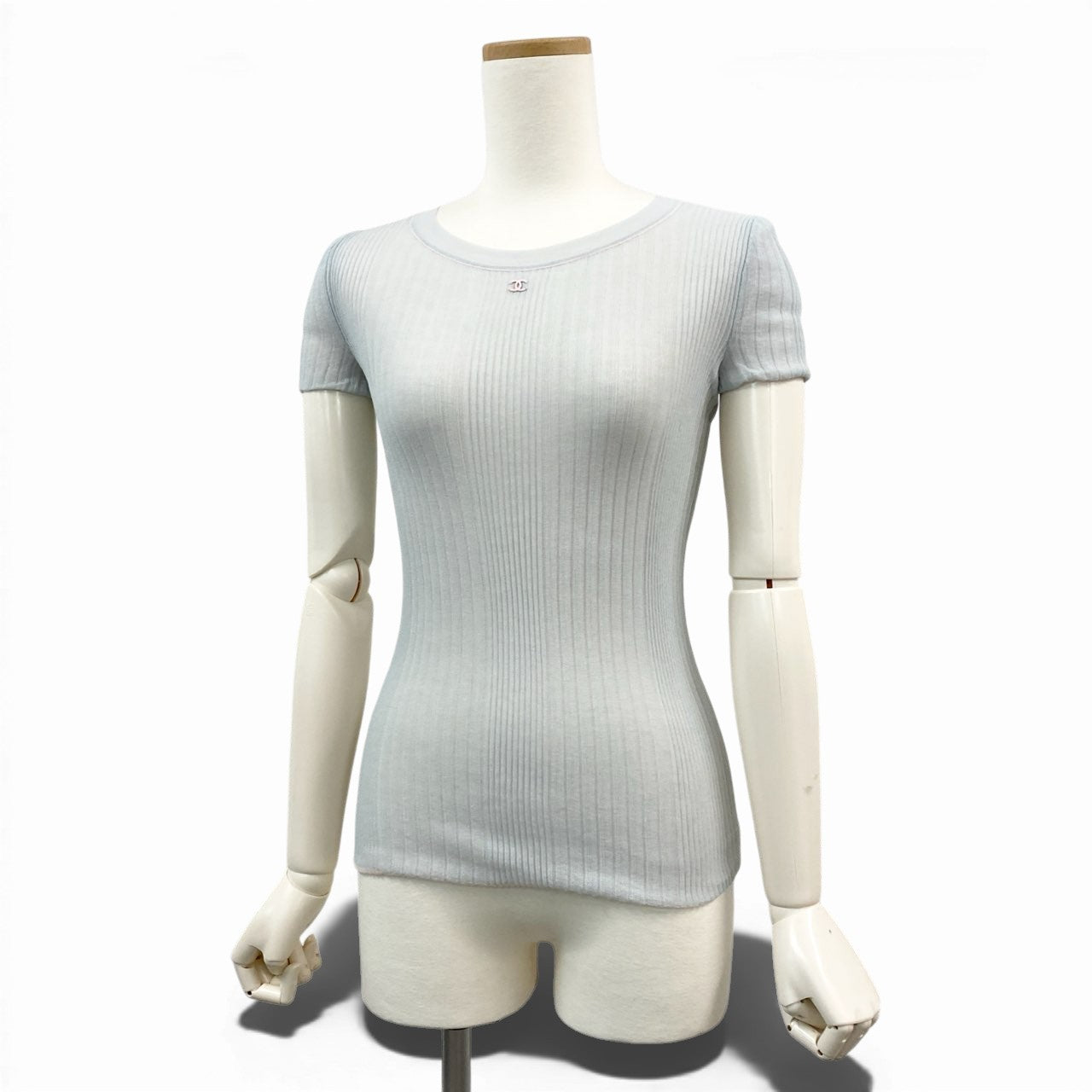 64a15 【美品】CHANEL シャネル P38434 2010年 フロントココマーク リバーシブル タイトニット 半袖ニット サイズ34 レディース 春夏用 トップスta1