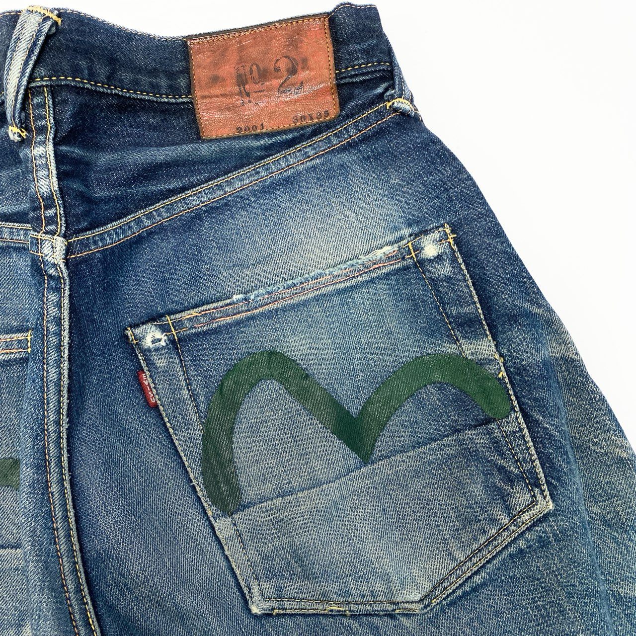 60c6 EVISU エヴィス No2 カモメ デニムパンツ サイズ30 インディゴ グリーン ジーンズ DENIM PANTSt18r