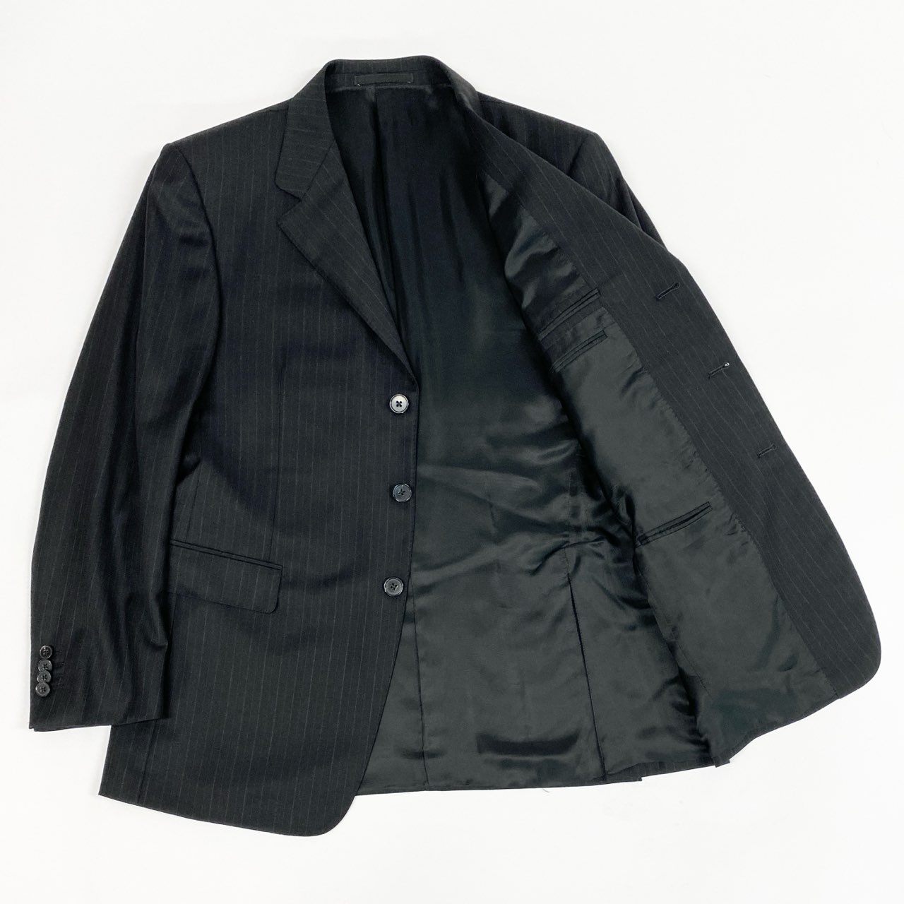 22a23 Ermenegildo Zegna エルメネジルドゼニア シングルスーツ セットアップ ビジネス ストライプ 2242RG 50 ブラック ウール メンズu02t