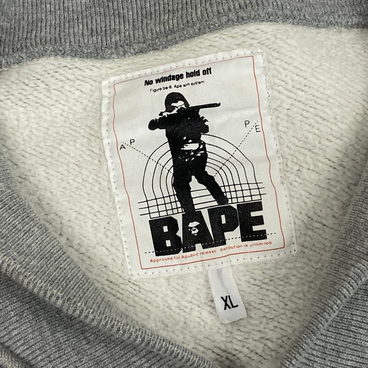 Mg19 A BATHING APE アベイシングエイプ NIGO期 00's スウェットスタジャン エイプヘッド ワッペンロゴ  XL グレー コットン100％ メンズu02t
