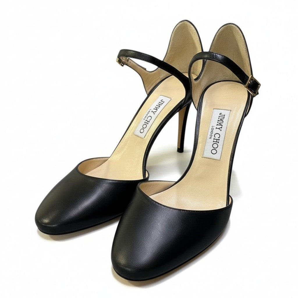 Ad2 【未使用】JIMMY CHOO ジミーチュウ MARNY 85 レザーパンプス サイズ39 ブラック レディースta1