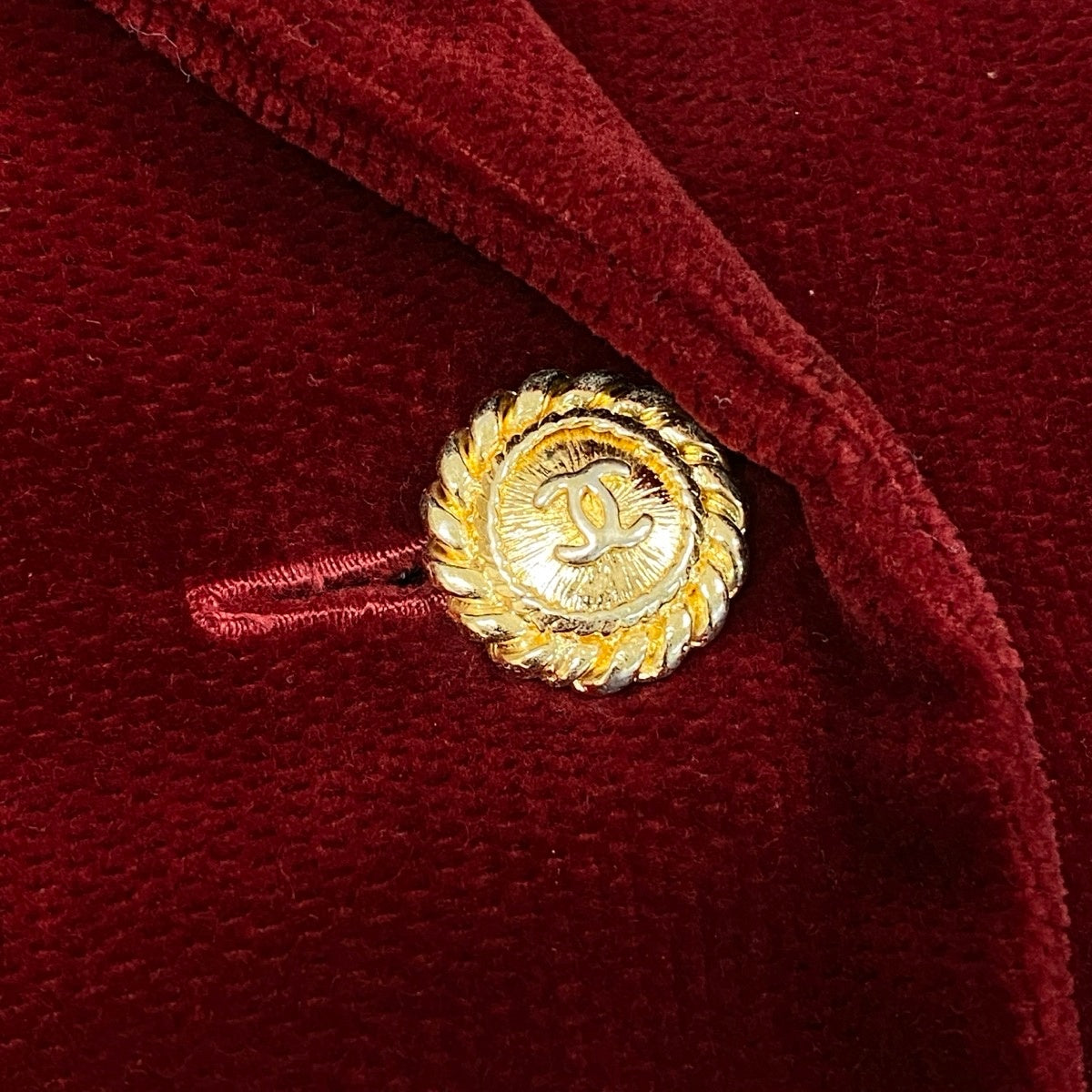 Cf29 CHANEL BOUTIQUE シャネル 1986年 ベルベットジャケット ココマーク 金ボタン ダブルブレスト サイズ34 レッド レディースta1