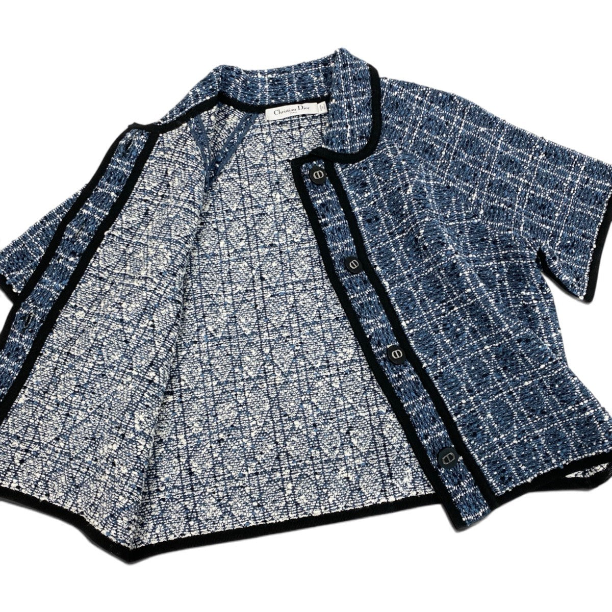 h31 【美品】Christian Dior 26SS ショートスリーブ クロップド カナージュジャケット 44サイズ ブルー レディース 女性用k02i
