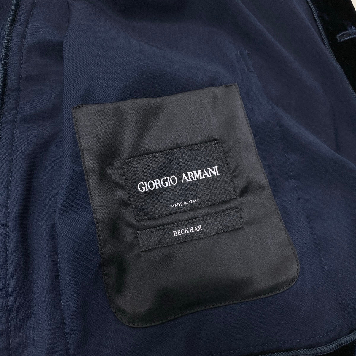 45j8 GIORGIO ARMANI ジョルジオアルマーニ 黒タグ ベロアジャケット ブルゾン サイズ48R ネイビー BECKHAM イタリア製t18r