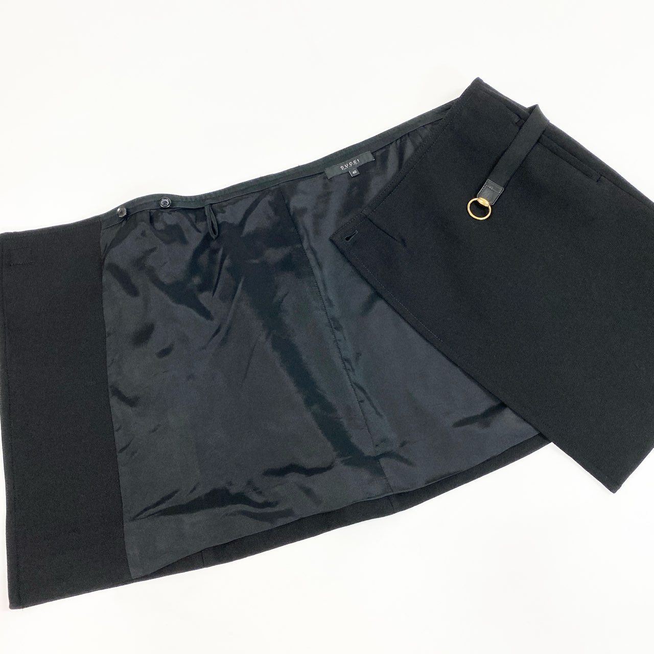 Ed12 GUCCI グッチ ゴールド金具 ホースビット 巻きスカート サイズ40 ブラック レディースta1