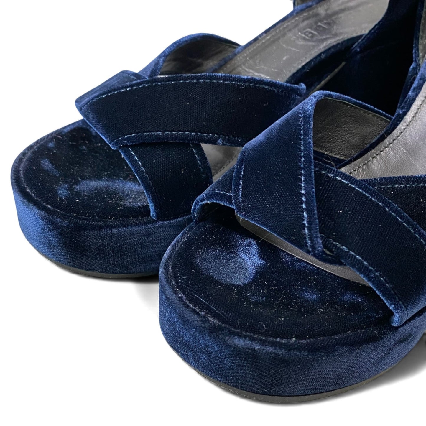 1L11 JIL SANDER ジルサンダー ベロア ベルベットサンダル チャンキーヒール サイズ37 ネイビー ストラップ レディース 女性用 靴k02i