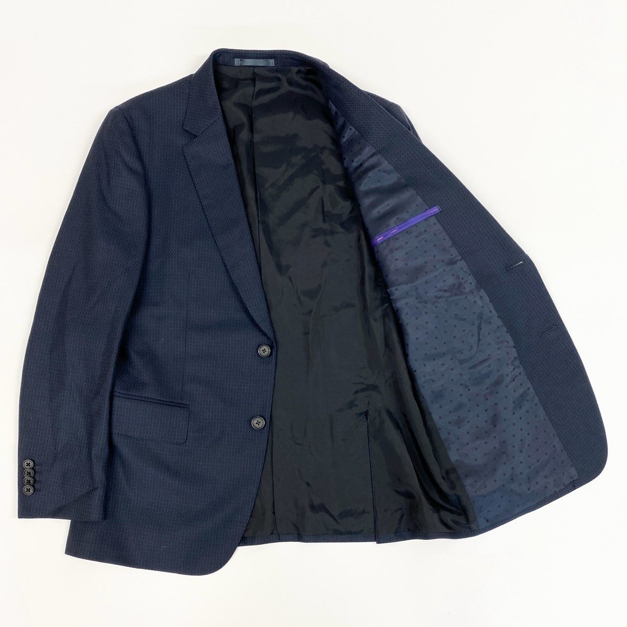 66a14【美品】 Paul Smith ポールスミス セットアップスーツ シングルスーツ 総柄 2B ウール混 日本製 メンズ 紳士服 M2 ネイビーo07t