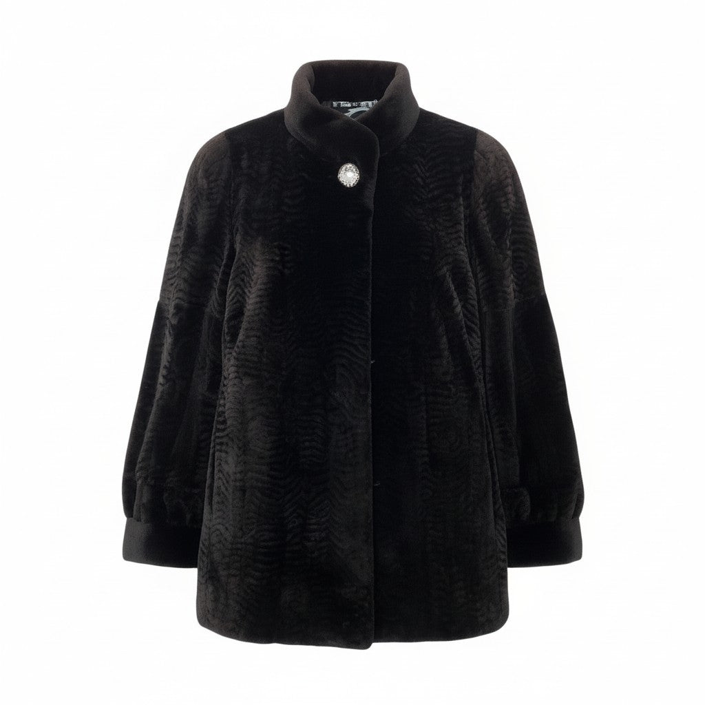 48c18 SAGA MINK サガミンク 銀サガ 波模様 シェアードミンク ファーコート サイズF ブラック 本毛皮 Mink Fur Coatt18r