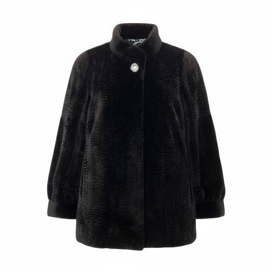 48c18 SAGA MINK サガミンク 銀サガ 波模様 シェアードミンク ファーコート サイズF ブラック 本毛皮 Mink Fur Coatt18r